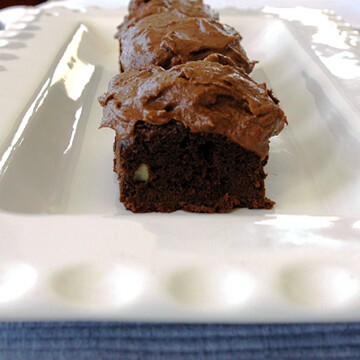 Close-up of Frosted Brownies in a platter