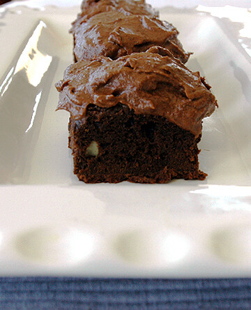 Close-up of Frosted Brownies in a platter