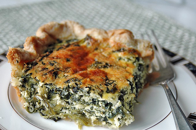 close-up of a slice of Spinach-Ricotta Pie on a plate