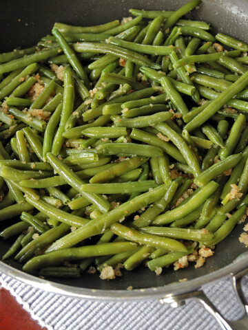 close-up of Green Beans with Bread Crumbs