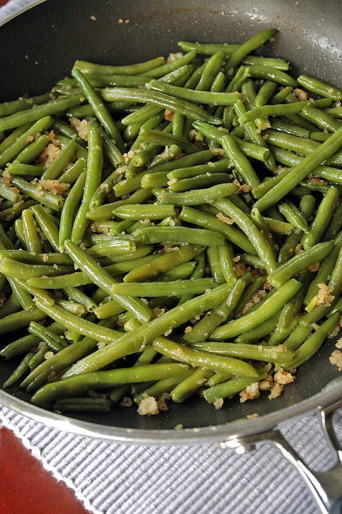 close-up of Green Beans with Bread Crumbs