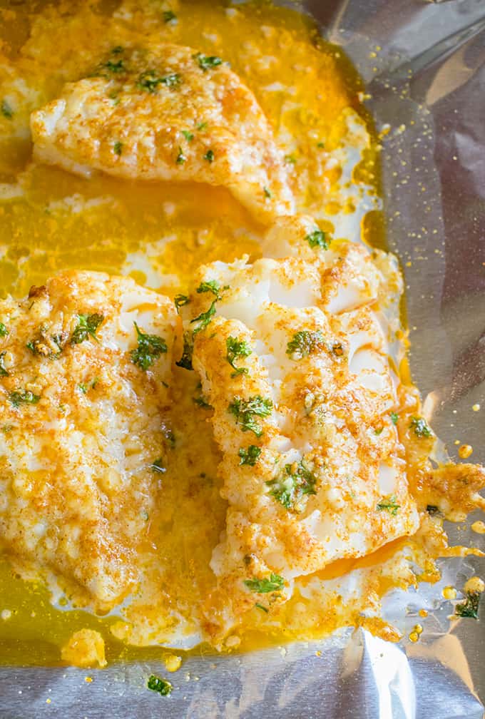 Lemon Parmesan Cod with Garlic Butter