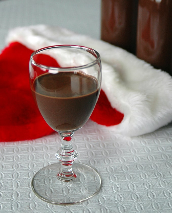 stemmed glass of chocolate drink