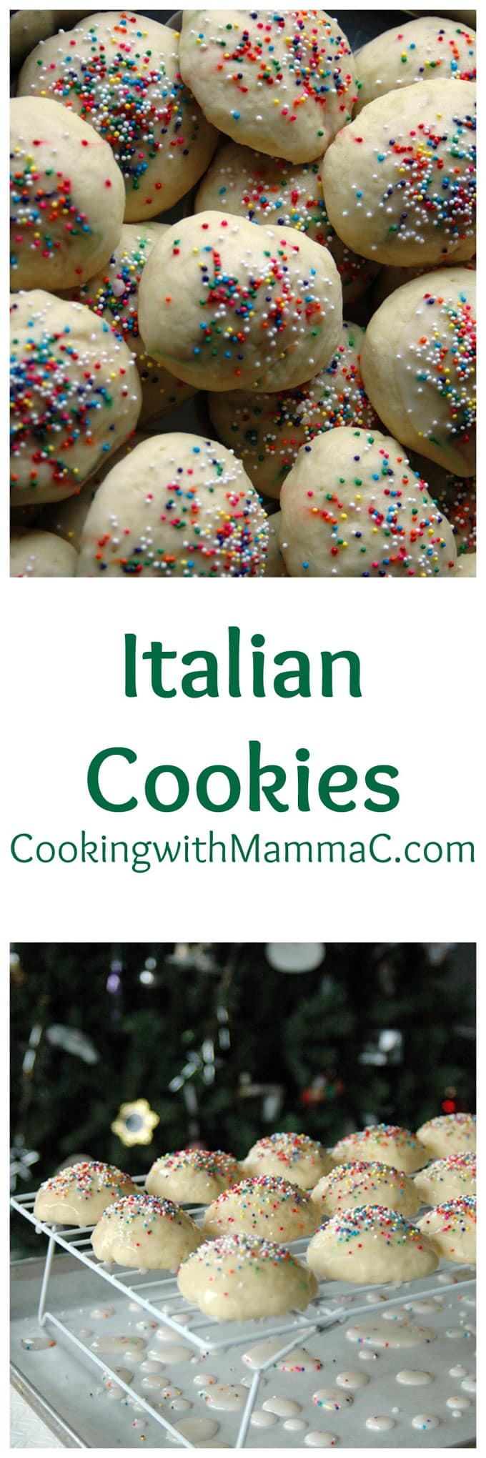 pinnable collage image of glazed cookies with sprinkles