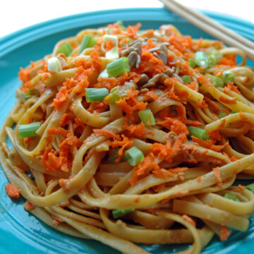 Fettuccine with Peanut Sunflower Sauce on a plate