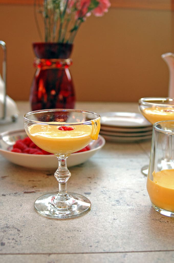 martini glass with Breakfast Zabaglione with Berries and Espresso