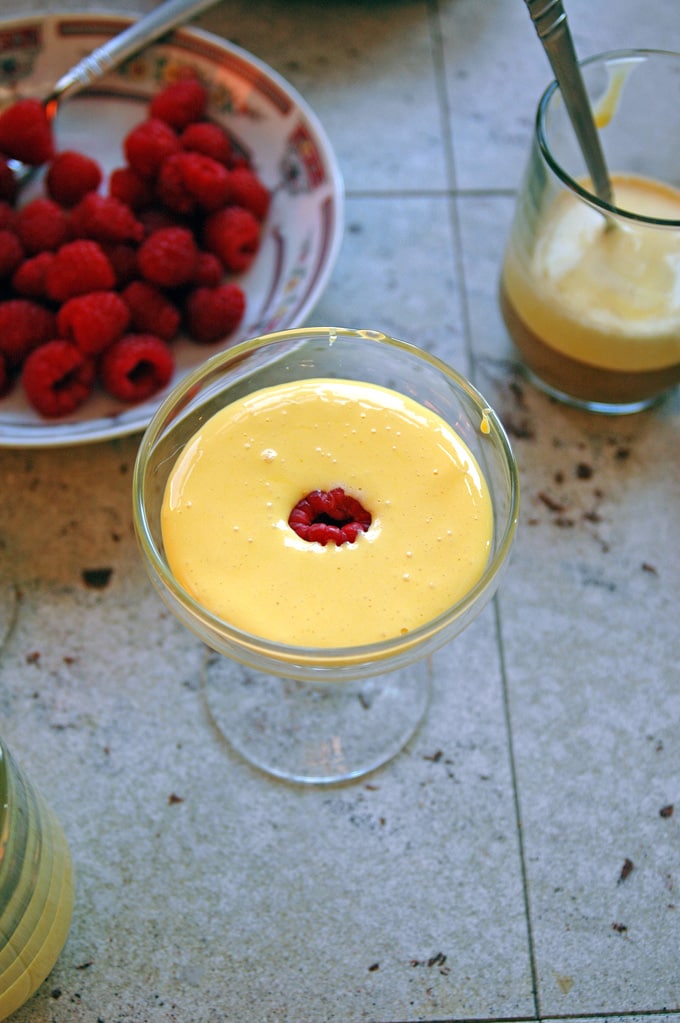 overhead view of Breakfast Zabaglione with Berries and Espresso