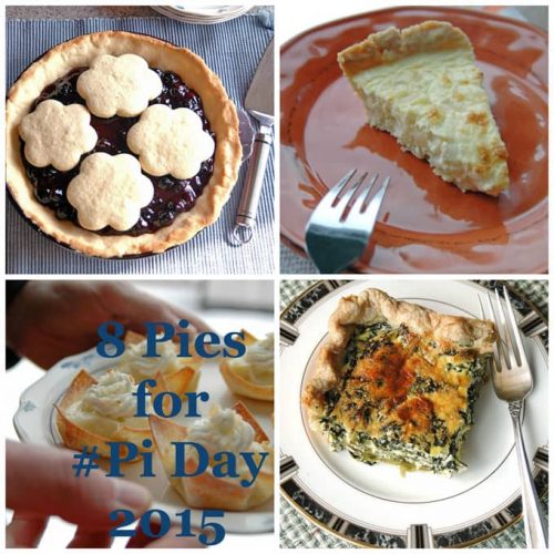 Collage of pies, the words "8 Pies for Pi Day"