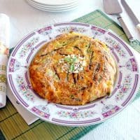 overhead view of Asparagus Frittata on a plate