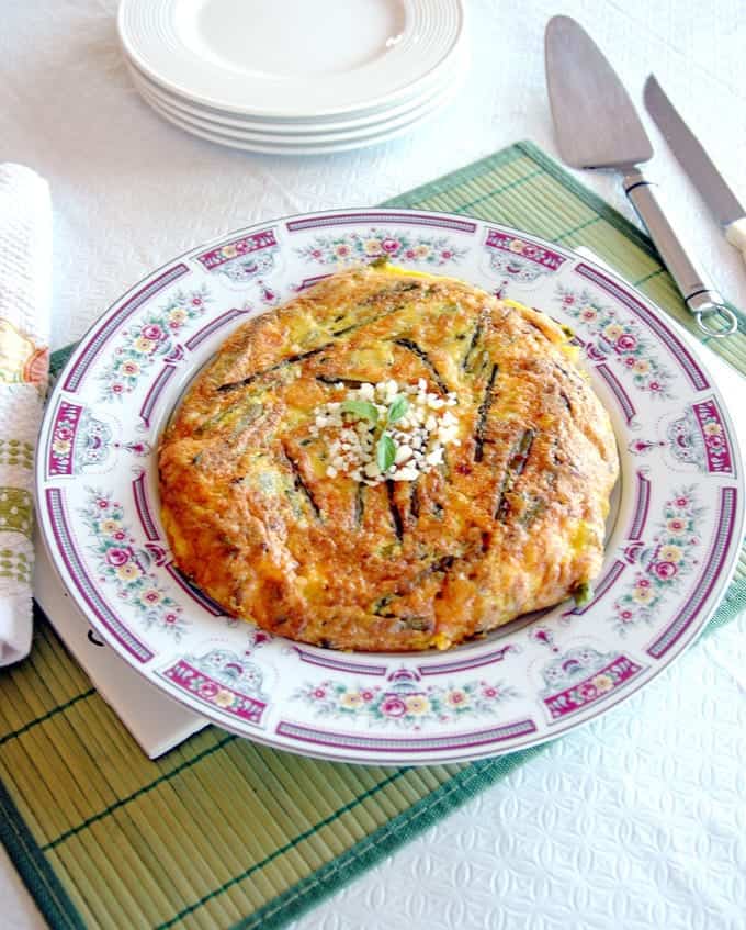 overhead view of Asparagus Frittata on a plate