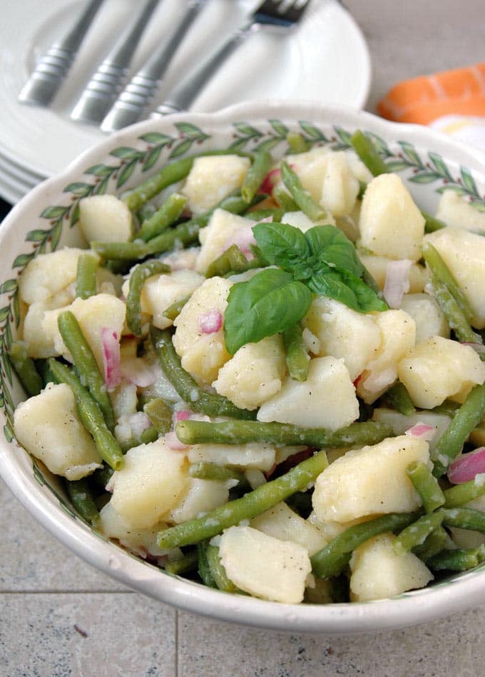 bowl of Italian Potato Salad with Green Beans