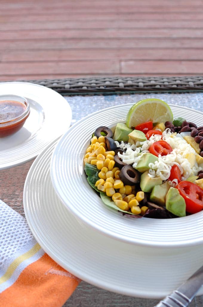 Southwest Salad in a bowl with Catalina Lime Dressing on the side