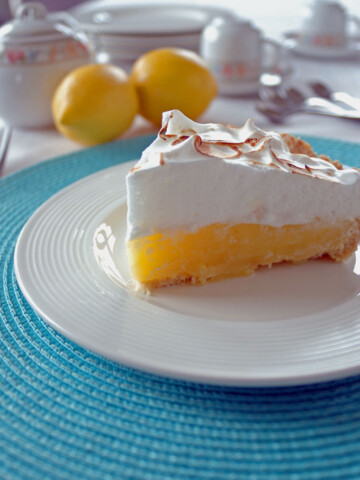 plate with a slice of Lemon Meringue Pie