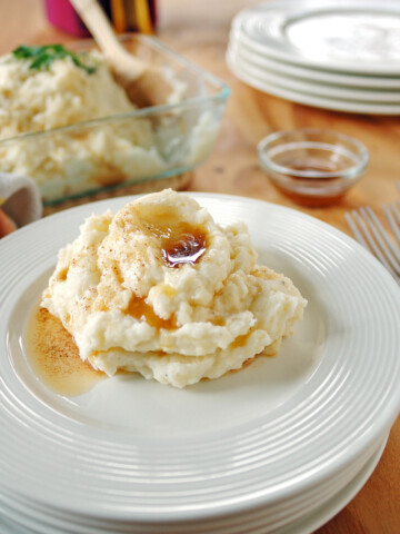 Amish brown butter mashed potatoes on a plate