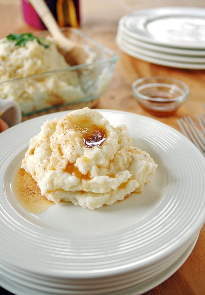 Amish brown butter mashed potatoes on a plate 