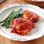 plate of 4-ingredient BBQ Chicken and green beans