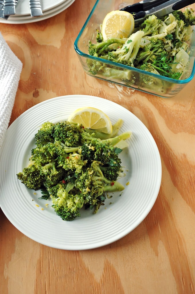 plate of Broccoli with Gremolata and glass dish of Broccoli with Gremolata