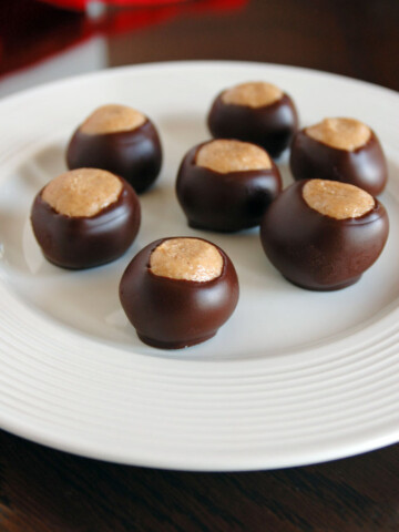 7 buckeye candies on a plate