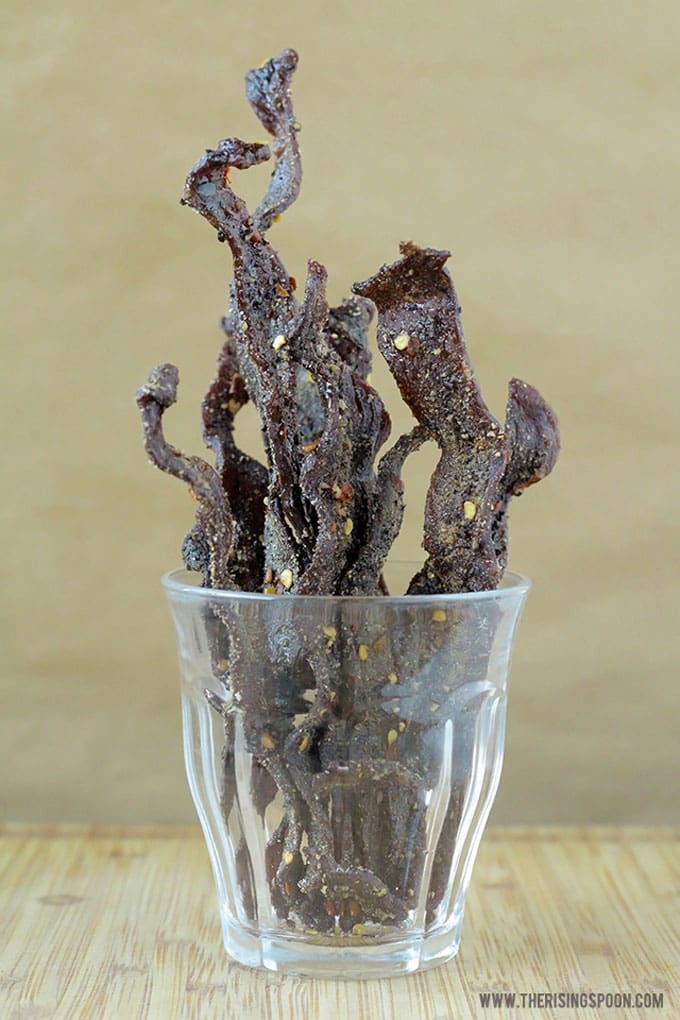 Beef jerky in a glass