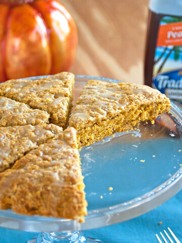Peachy Pumpkin Scones on a cake plate