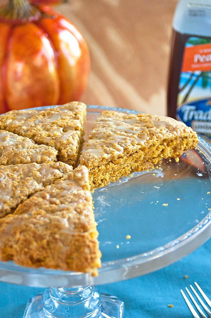 Peachy Pumpkin Scones on a cake plate