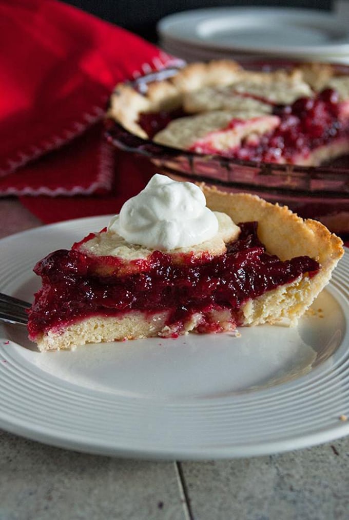 slice of Cranberry Pie with Sugar Cookie Crust on a plate