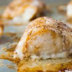 Close-up of baked cod with coffee butter