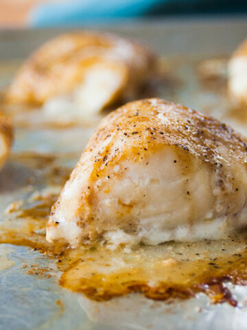 Close-up of baked cod with coffee butter
