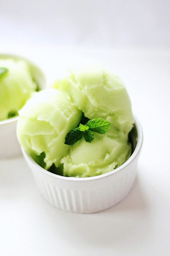 honeydew sorbet in a cup