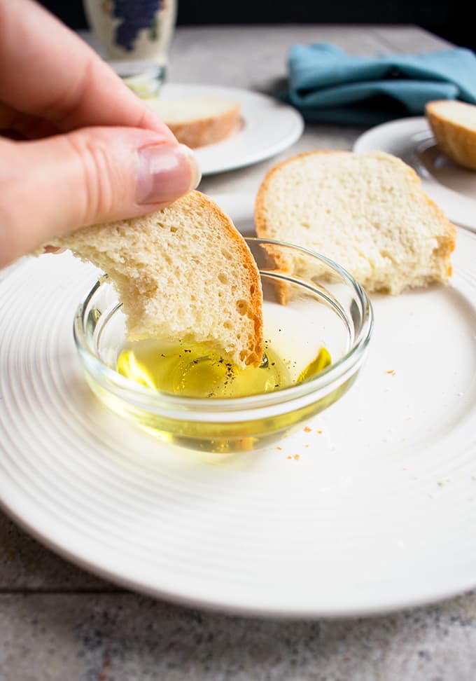 dipping bread in oil