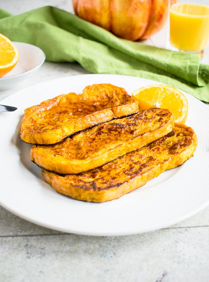 Pumpkin-orange french toast on a plate