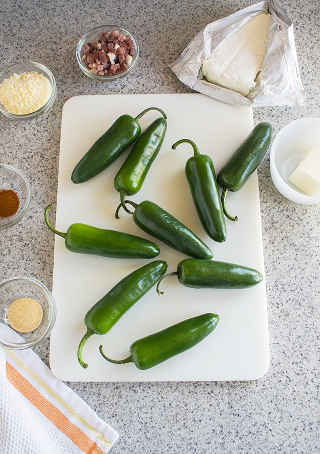 ingredients for baked parmesan jalapeno poppers with prosciutto