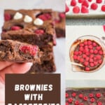 pinnable image for brownies with raspberries