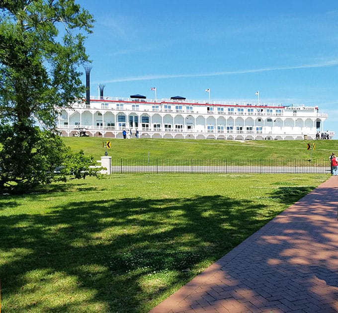 Far-out photo of the American Duchess Docked on the Mississippi River