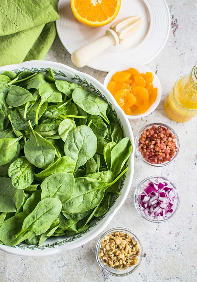 Photo of ingredients for Spinach Salad with Mandarin Oranges and Pancetta