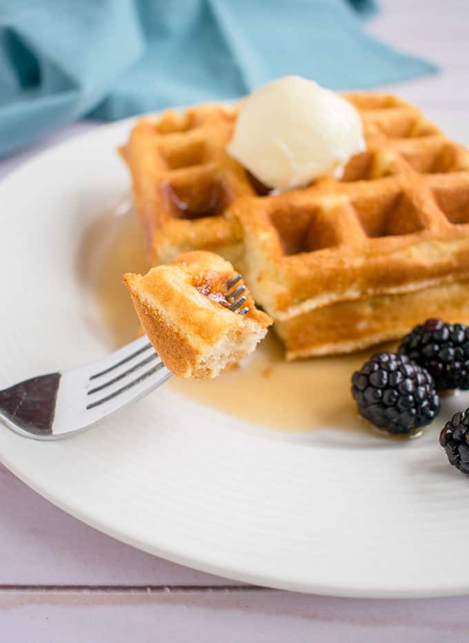 Photo of forkful of Homemade Waffles