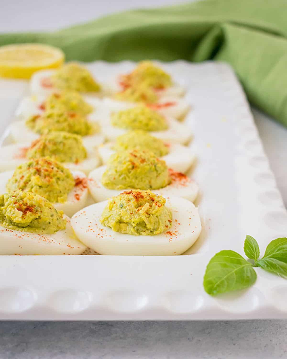 Photo of platter of Pesto Deviled Eggs