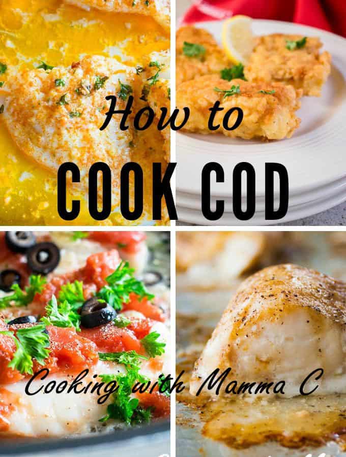 Four different cooked cod photos and the words "How to Cook Cod"