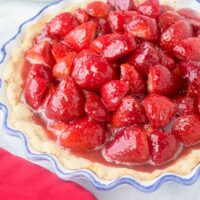 photo of fresh strawberry pie in pie dish