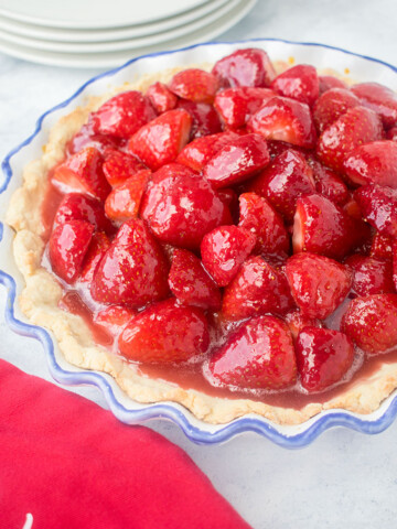 photo of fresh strawberry pie in pie dish