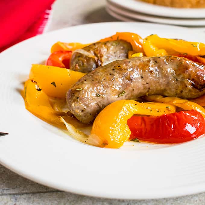 plate of sausage and peppers