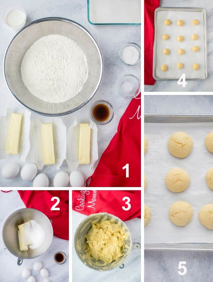 ingredients, cookie dough, dough balls, baked cookies