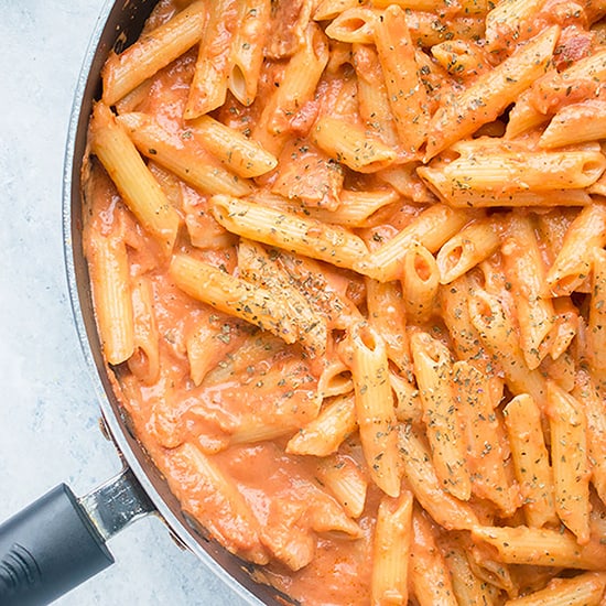 pan of pasta with pink sauce