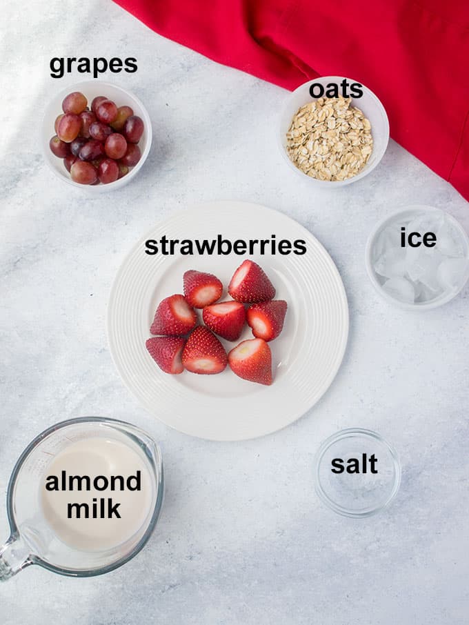 strawberries, grapes, oats, ice, milk, salt