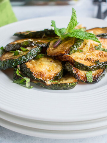 frontal view of zucchini with mint
