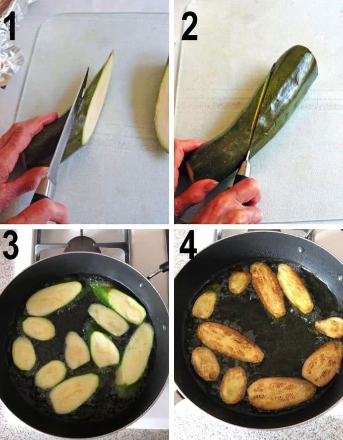 slicing zucchini, frying zucchini
