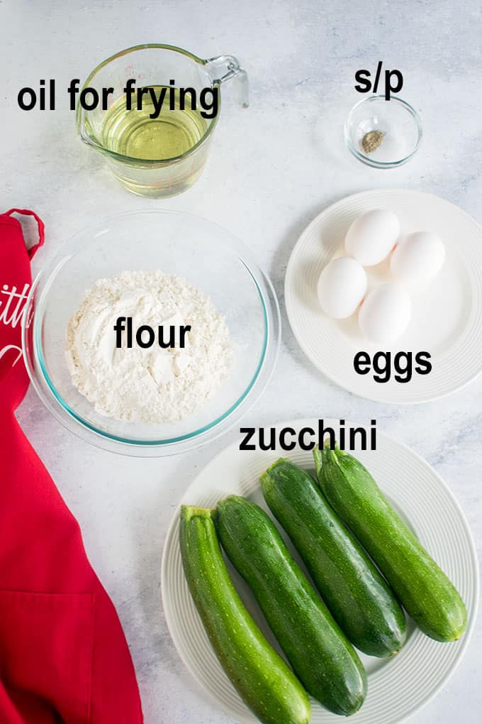 flour, oil, eggs, zucchini, seasonings