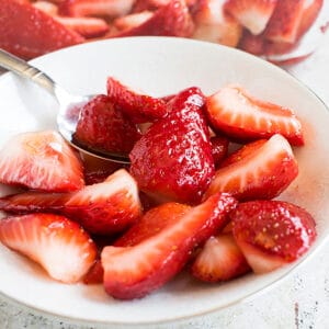 bowl of glazed strawberries