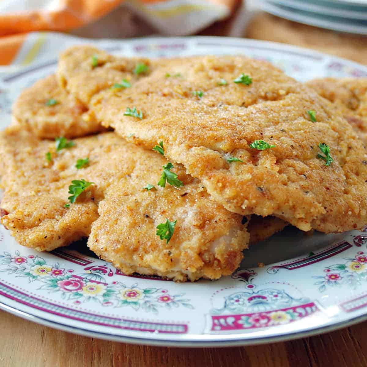 plate of breaded chicken cutlets