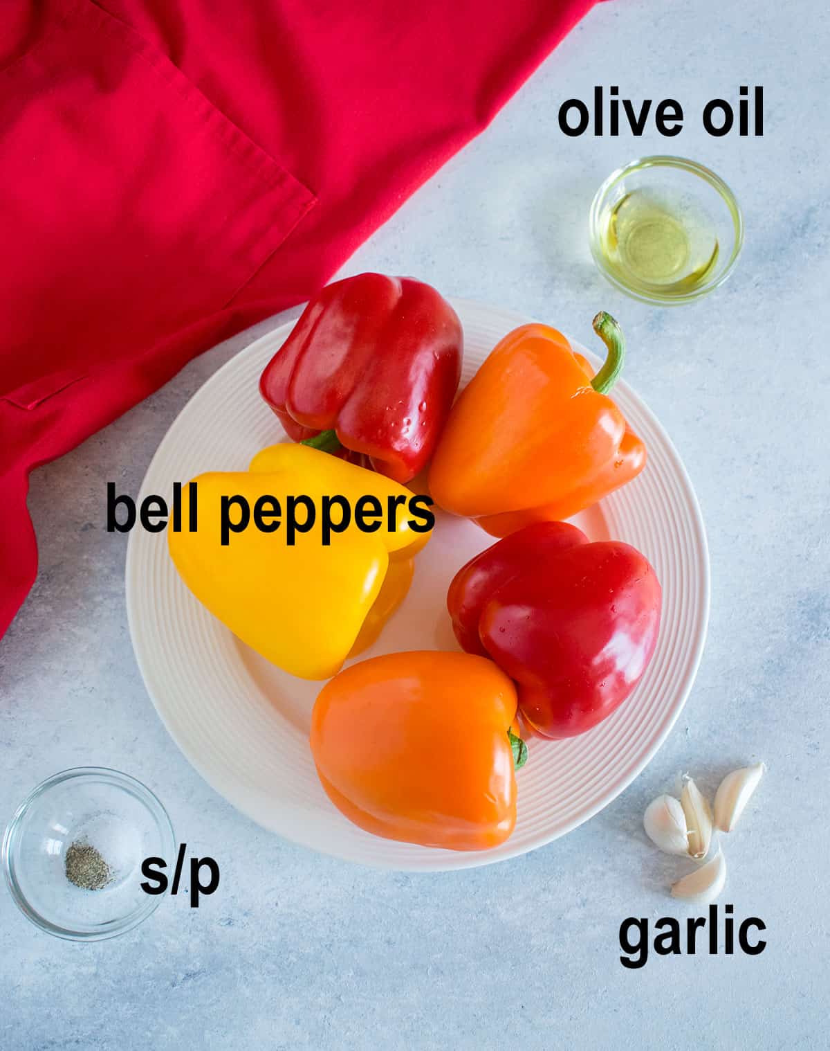 bell peppers, oil, garlic cloves, salt and pepper